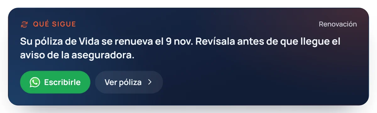 Acercamiento: su póliza de Vida se renueva el 9 de noviembre.